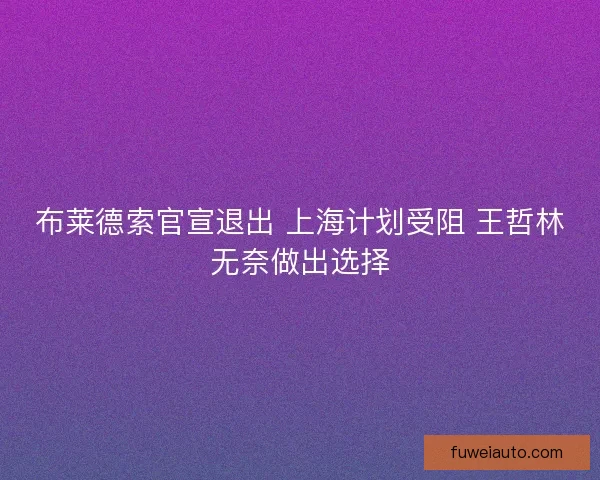 布莱德索官宣退出 上海计划受阻 王哲林无奈做出选择